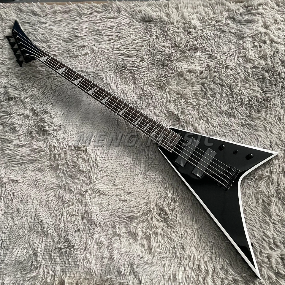 Bajo eléctrico de 5 cuerdas Black Arrow V personalizado pastilla activa encuadernación blanca Foto 2 de 4