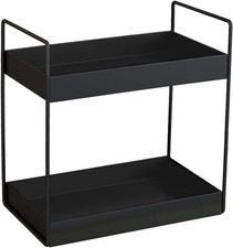 2 Tier Bathroom Counter Organizer, Vanity Storage Shelf, Black  No Assembly Req