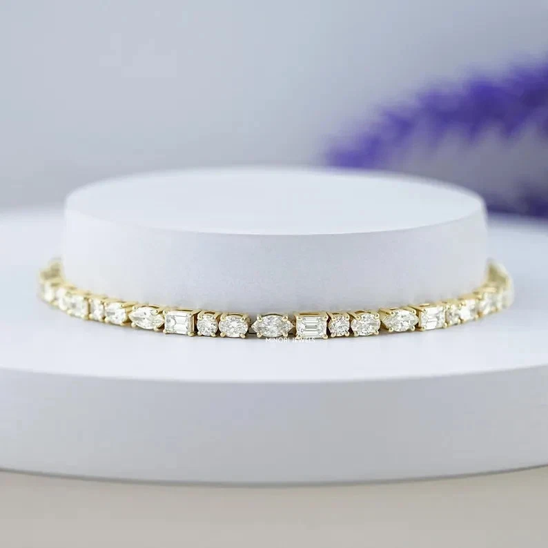 Brazalete de tenis de diamantes cultivados en laboratorio de múltiples formas en oro de 18 quilates para regalo de Navidad Foto 3 de 4