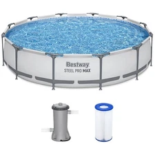 12ft Round Above Ground Swimming Pool with Easy Setup and 530 Gallon Pump - Gray