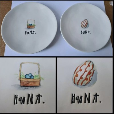 Rae Dunn Easter Hunt 2 tolle Kuchenteller Ei & Osterkorb Design