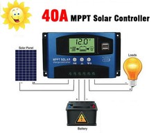 40A MPPT Solar Panel Regulator Charge Controller 12V/24V Auto Focus Tracking US