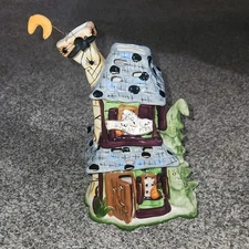 Howlin Mansion Halloween Tea Light Candle Haunted House Blue Sky Chipped Sign