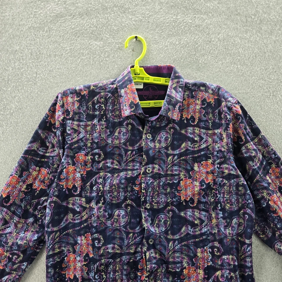 Barabas 男式纽扣衬衫 M 40 紫色佩斯利花卉刺绣 — 第 3/4 张图片