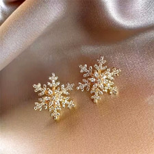 Fashion Shining Rhinestone Snowflake Earrings Jewelry Women Holiday Gift