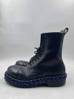 Balenciaga Strike Lace Up Boot Black Leather Blue Rope Detail Size 43 COA