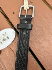 Gingerich Leather Basketweave Tooled Black Heavy Duty 1.5  Belt Western USA Stee