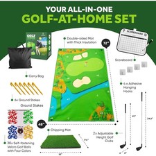 New Indoor or Outdoor Battle Golf Game with Dual Sided Mat, 2 Clubs and 36 Balls