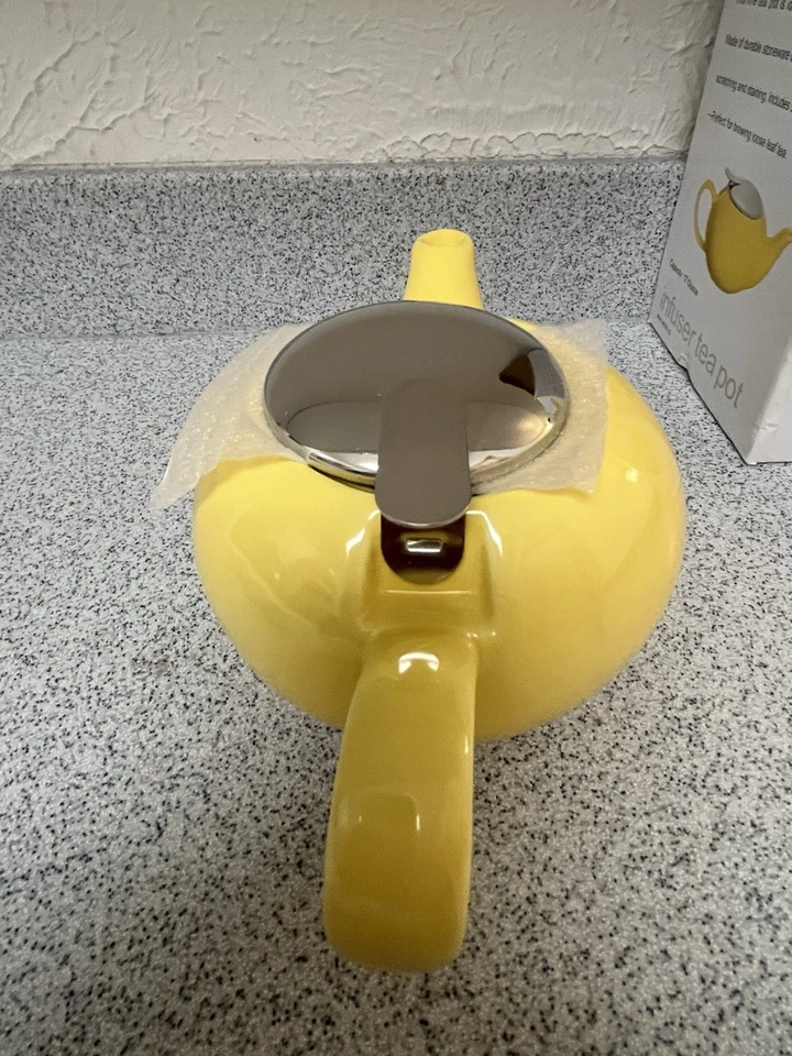 Bule de cerâmica amarelo com infusor de aço inoxidável 17 oz novo na caixa - Imagem 4 de 4