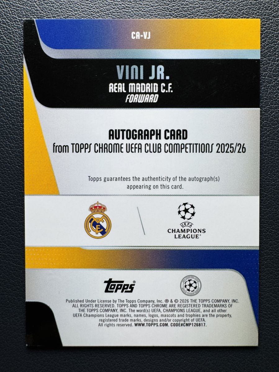 2025-26 Topps Chrome UEFA UCC Vini Vinicius Jr Red Hongbao Refractor Auto /8 SSP view 2