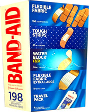 Band-aid Adhesive Bandages Flexible Fabric Assorted Travel Pack 198 Count