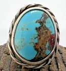 Vintage SOUTHWESTERN TURQUOISE + STERLING SILVER RING double band size 7.25 10g