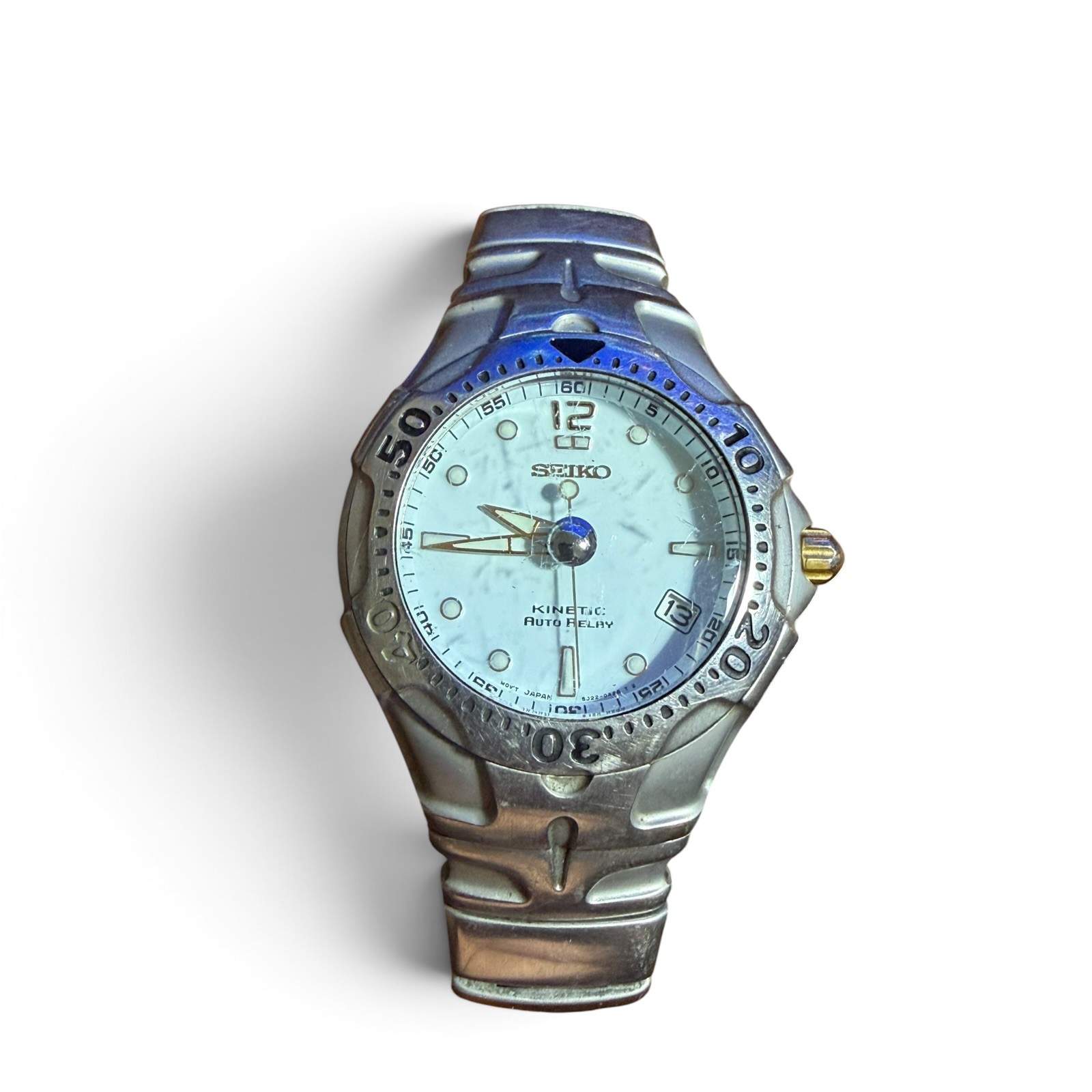 Seiko Kinetic Auto Relay 5J22 Vintage Men's Watch Whi… - Gem