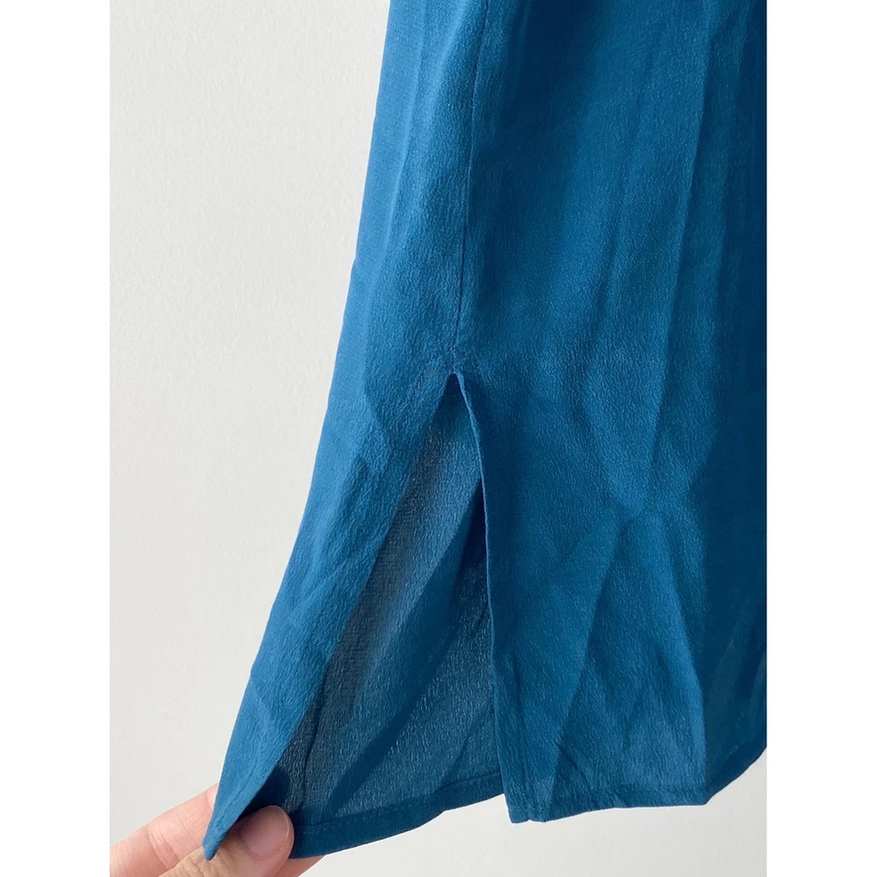 Camisa Eileen Fisher feminina 100% seda com botões S azul-petróleo minimalista escritório chique - Imagem 4 de 4