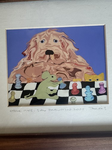 Golden Retriever Framed And Matted Print, Checkmate, San Francisco Artist Signed - Picture 9 of 13