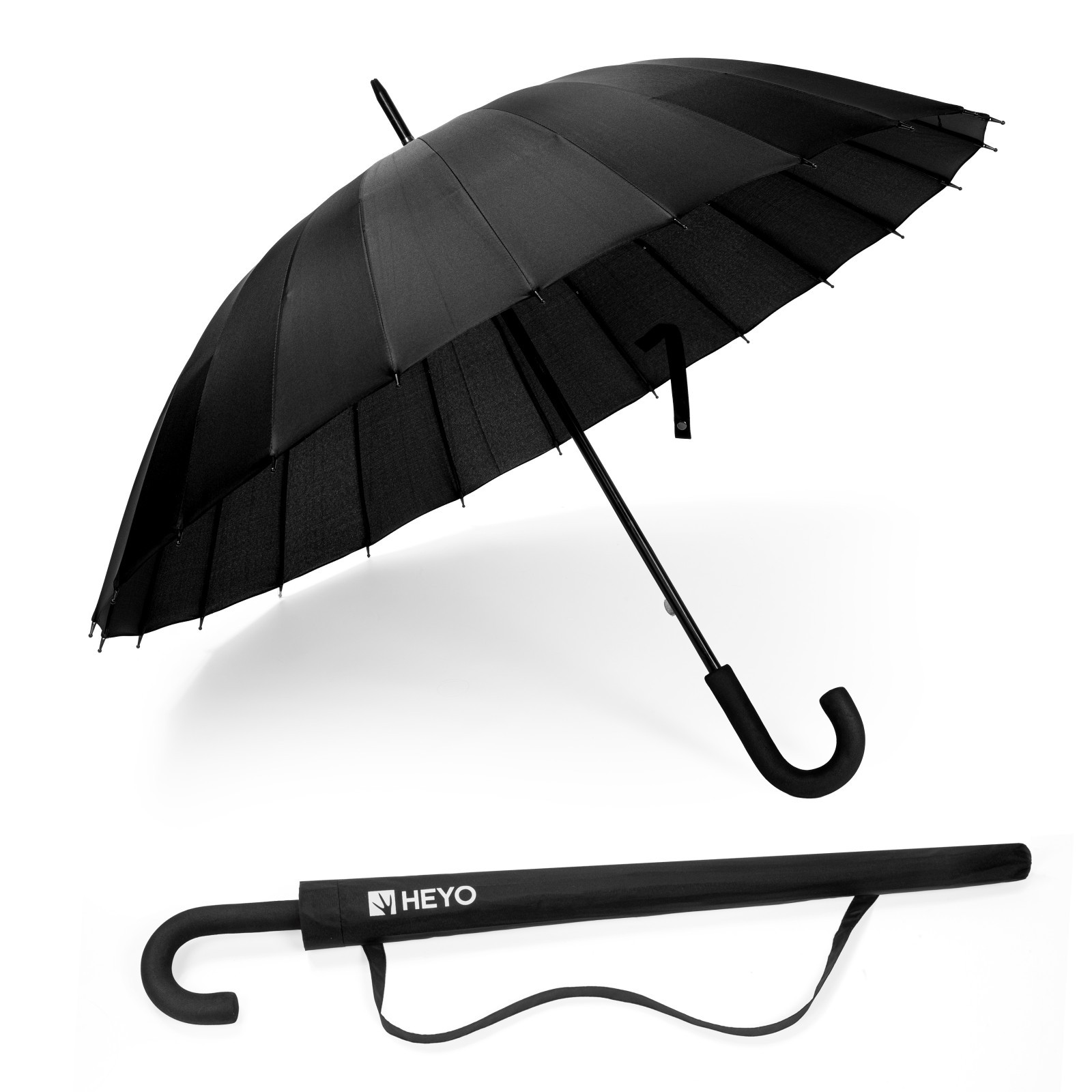 Paraguas HEYO XXL 24 puntales a prueba de viento paraguas 106 cm negro