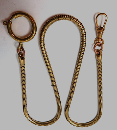 VTG NEW/OLD POCKET WATCH BRASS FOB CHAIN SNAKE SWIVEL CLASP 18MM CHAIN 15 1/2"
