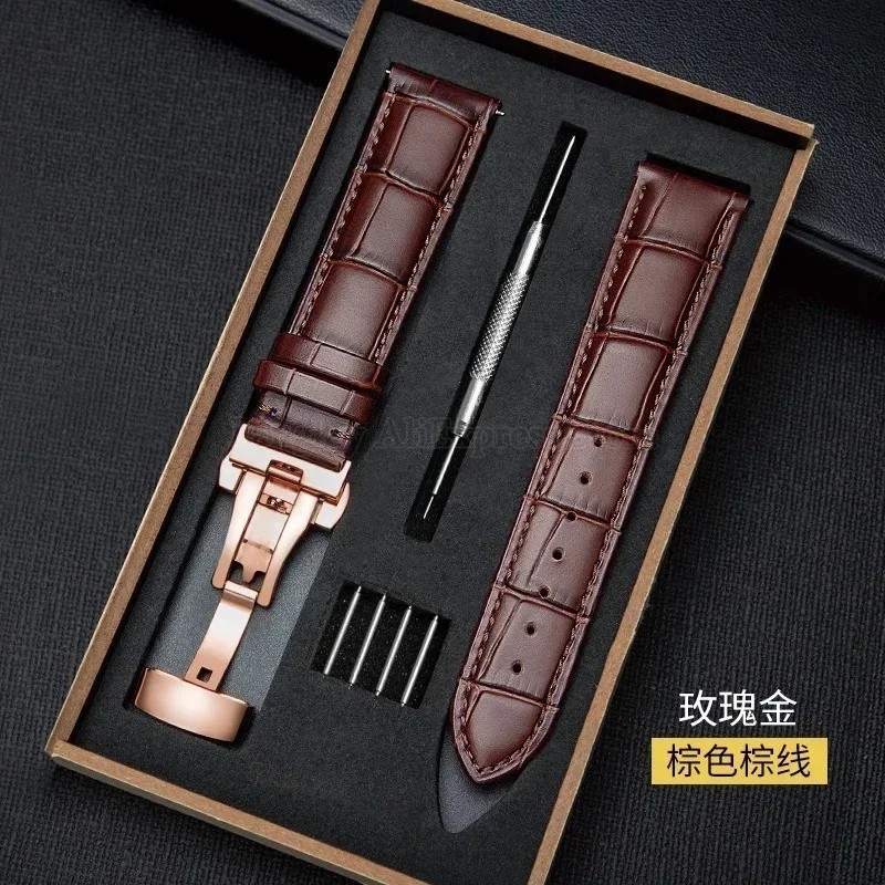 Tagger Clasp Genuine Leather Watch Band Strap Straight & Deployment Clasp Buckle ...
