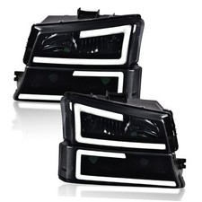 LED DRL Headlights Assembly 2003-2006 Chevy Silverado Smoky lens Black Housing