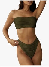 ZAFUL Women Bikini 2 Piece Swimwear Cheeky Solid Bathing Suits Green
