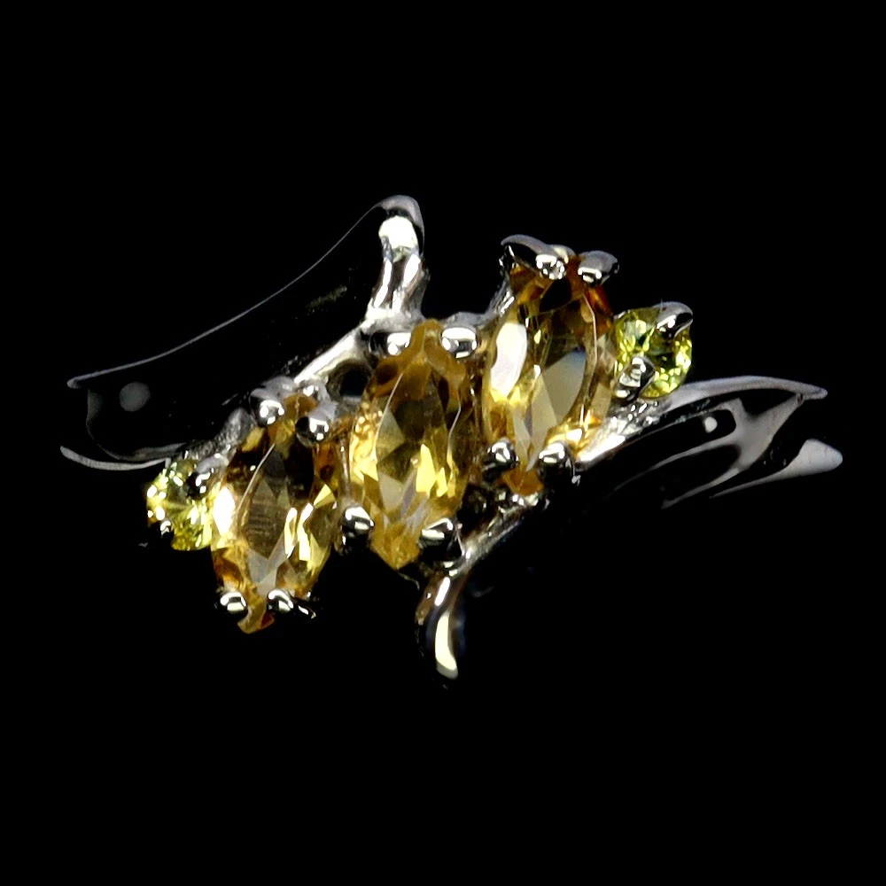 Bague Ancienne Art Déco Solitaire - Sertie D'une Véritable Citrine, Métal Argenté - Occasion