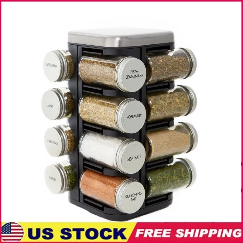 16 Jar Spice Rack Revolving W/ Sifter Lids & Free Refills Kitchen Organizer New