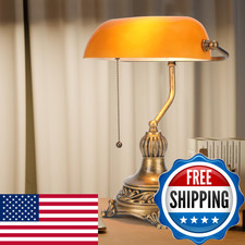 Nissafors Bankers Lamp Pull Switch Amber Glass Desk Lamp Retro Black/Gold