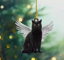 HOT - Black Cat with Angel Wings Christmas decor Black Cat memorial Ornament 2D