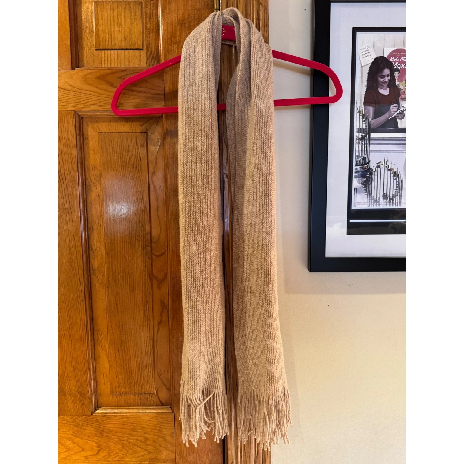 Glenhusky Scotland Scarf 100% Lambswool Camel Tan Ribbed Knit Fringe Winter Mens