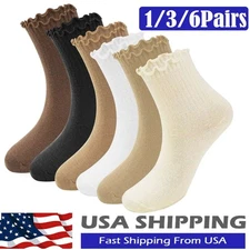 1/3/6x Women's Cotton Ruffled Socks Casual Ankle Socks Knitted Soft Ruffled Sock