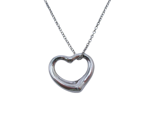 Tiffany & Co.  Elsa Peretti Sterling Silver Open Heart Pendant Chain Necklace - Picture 2 of 11