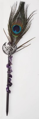 Amethyst Kristall Stab mit Pfauenfeder