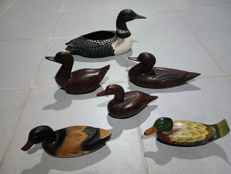 Lot Of 6 Duck Figurines Hardwood Ceramic Duck Planter Duck Mallard Collection