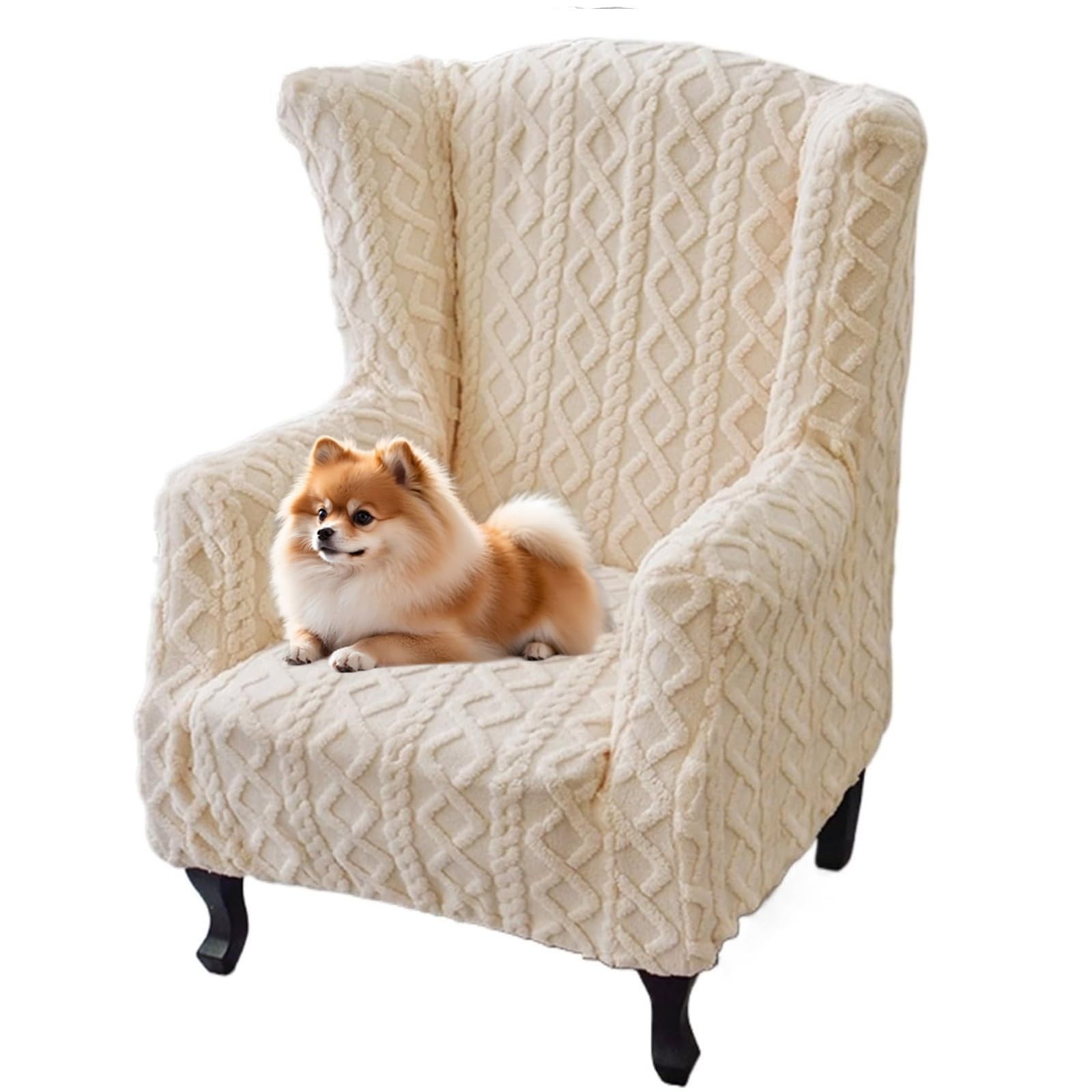 Slipcover Stretch Spandex Wingback Chair Covers Jacquard Armch...