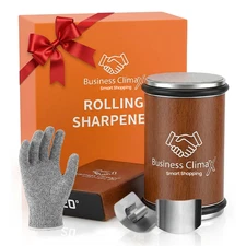 Rolling Knife Sharpener Kit – Tumbler Knife Sharpening System with Diamond & Cer