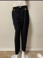 Escada Margaretha Ley vintage pants black wool with gold buttons Size 42