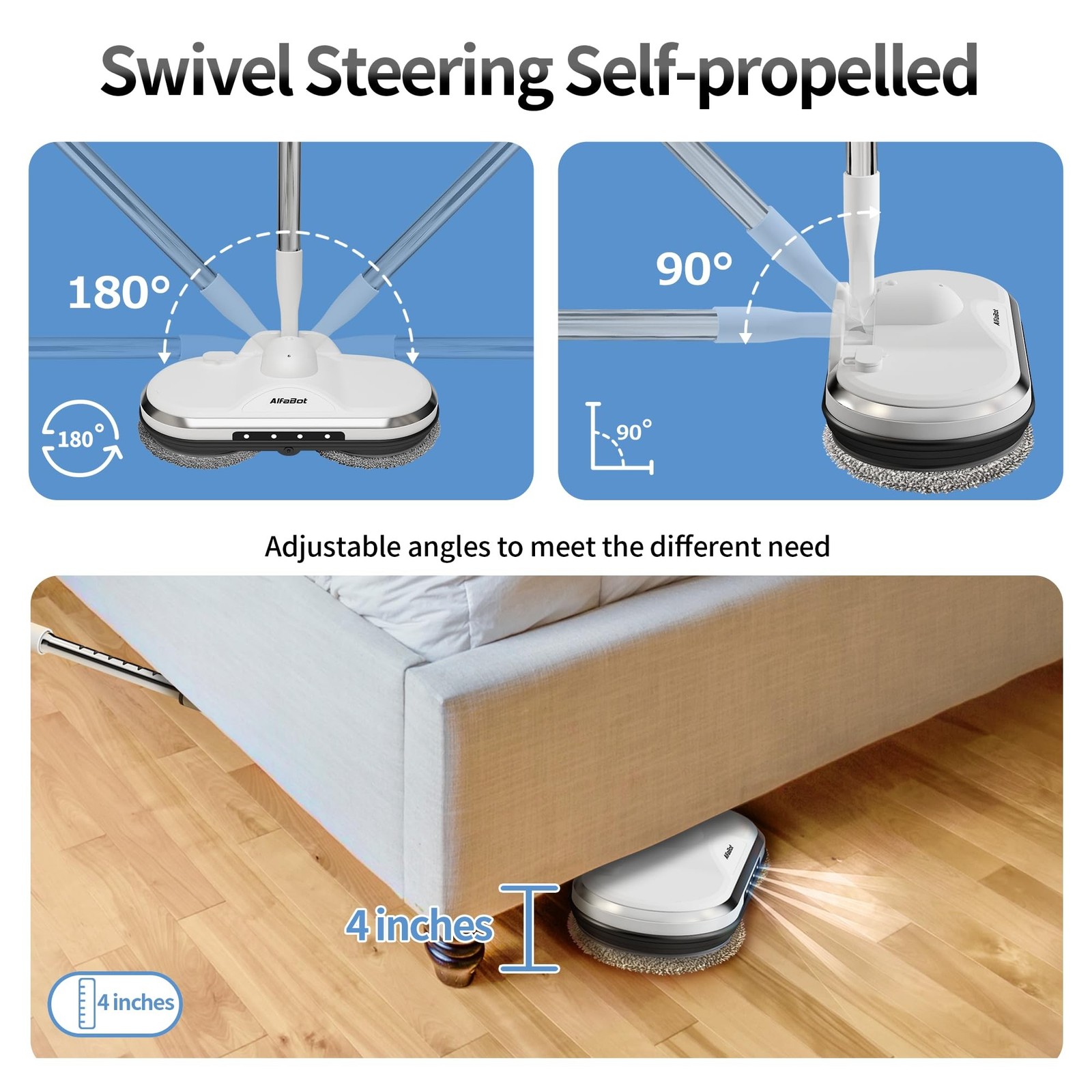 AlfaBot WS-24 Cordless Electric Mop, Electric Spin Mop for Floor Cleaning, wi...