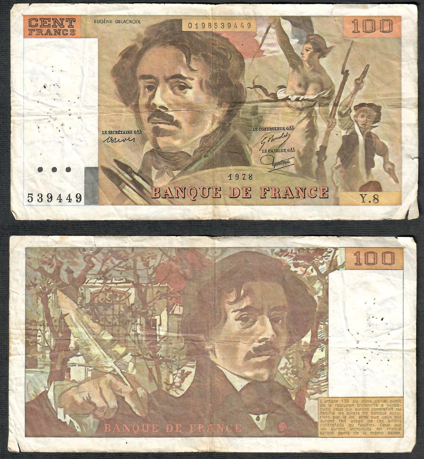 France 100 Francs Banknote 1978-1985 Delacroix P154b