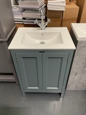 Roper Rhodes Hampton 60x46 Vanity In Agave, Ceramic Basin, Mixer, Waste, Handles
