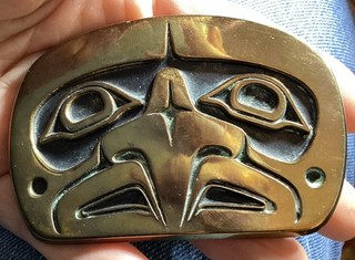 Tlingit Hawk Símbolo de Arte Fundido en Arena Bronce Sólido De Colección Arco Iris Metales Hebilla de Cinturón