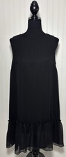 Tommy Hilfiger Dress Women 12 Black Shift Short Crewneck Sleeveless Lined Ruffle