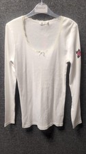 Happy Holly White Ribbed Long Sleeve Top UK 12/14 LN150 KK 08