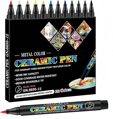 Permanent Marke Ceramics Pens 12 Colors Porcelain Paint Brush Pen for Both