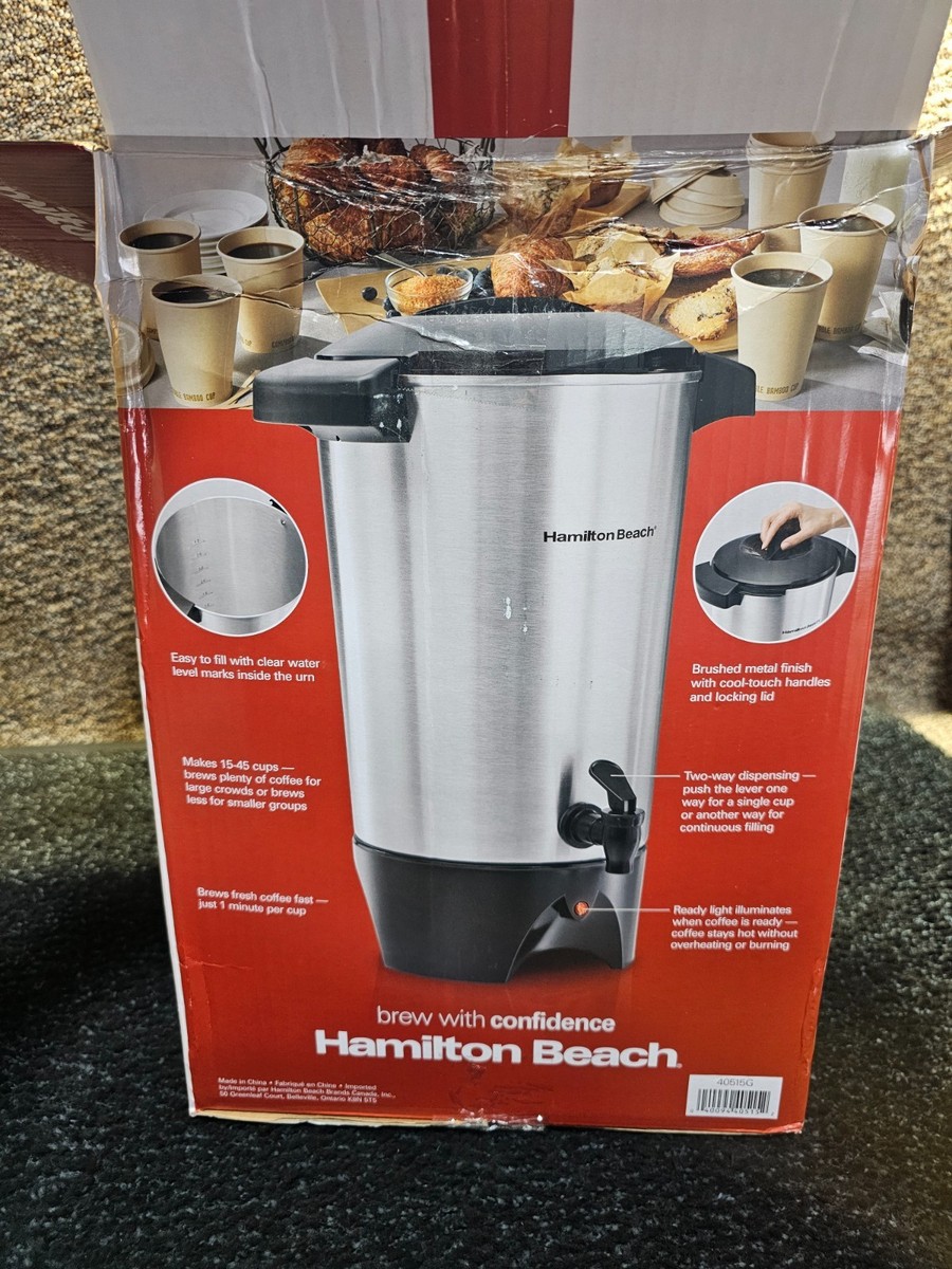 Hamilton Beach 40515G Coffee Urn 45 Cup Silver Black Metal Two-Way