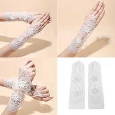 Embroidery Flower Wedding Gloves Fingerless Lace Pearls Bride Photoshoots Gloves