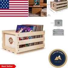 Stylish Record Storage Crate: Holds 75 Albums, Easy to Assemble, Natural Wood
