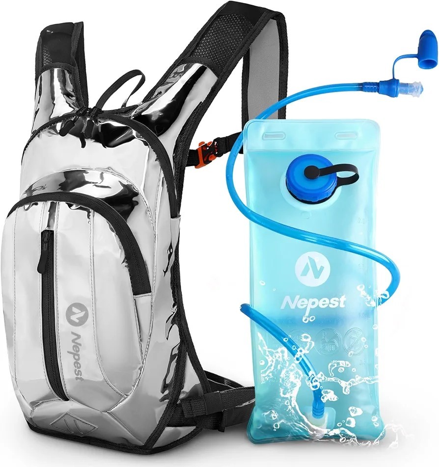 Nepest Hydration Pack Backpack 2L Water Bladder, Lightweight Holographic Silver