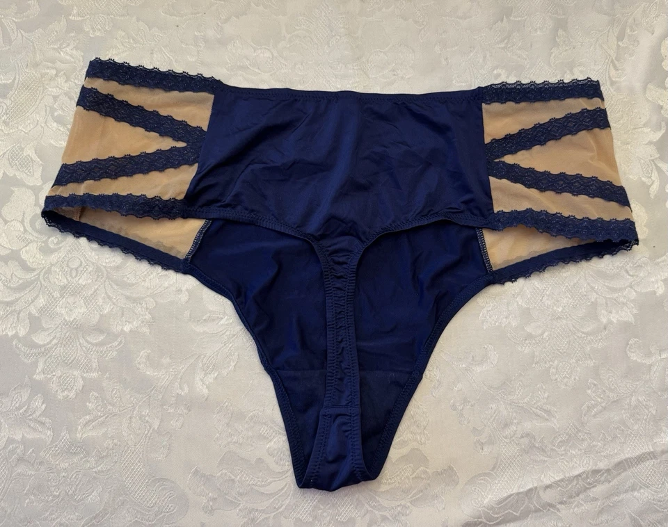 Adore Me 尺寸 1X 蓝色米色网眼花边丁字裤内裤内衣新品 — 第 4/4 张图片