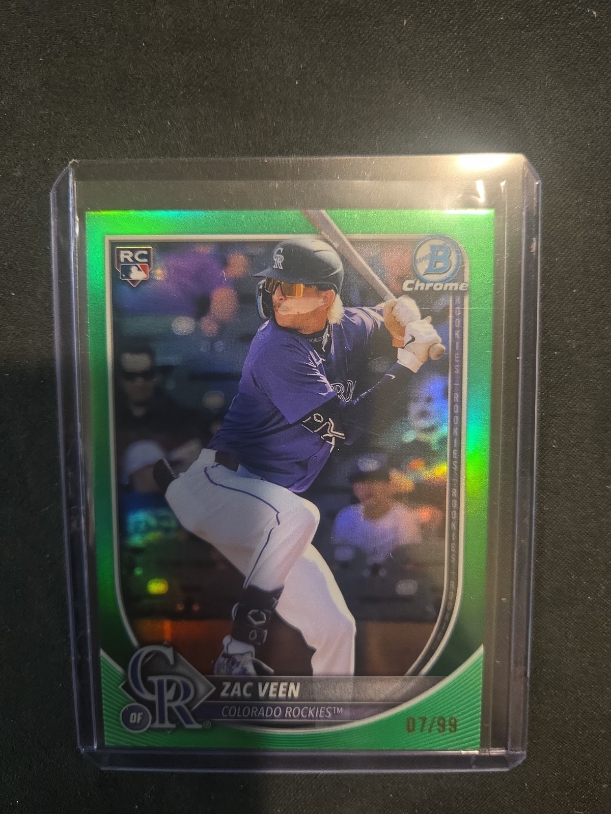 2025 Bowman Chrome Zac Veen (RC) True Green Refractor #/99 Card #69 Rockies
