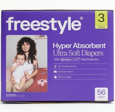 Freestyle 56 Pack Hyper Absorbent White  Size 3 Disposable Baby Diapers